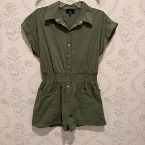 Olive Green Button-Up Romper